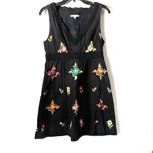 Embroidered floral sleeveless black dress